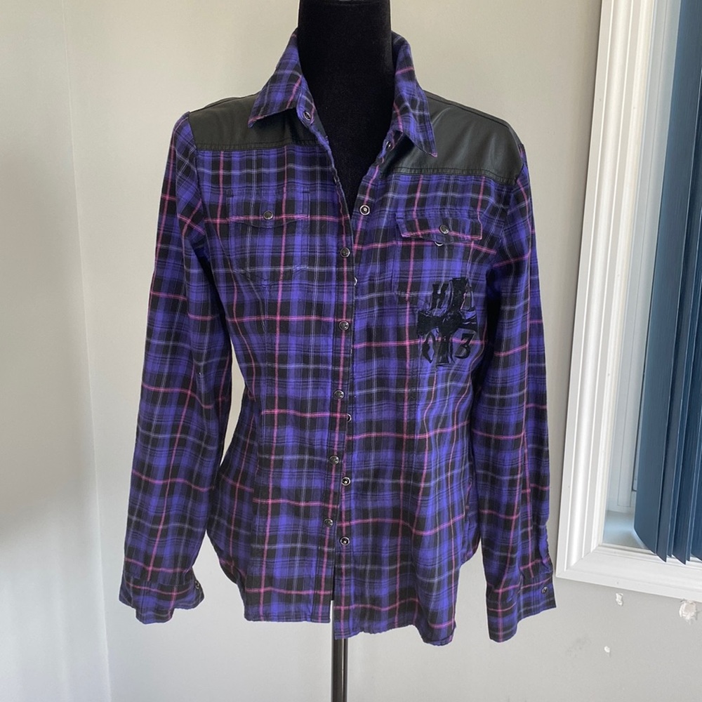 Harley Davidson women’s Size medium purple and black flannel